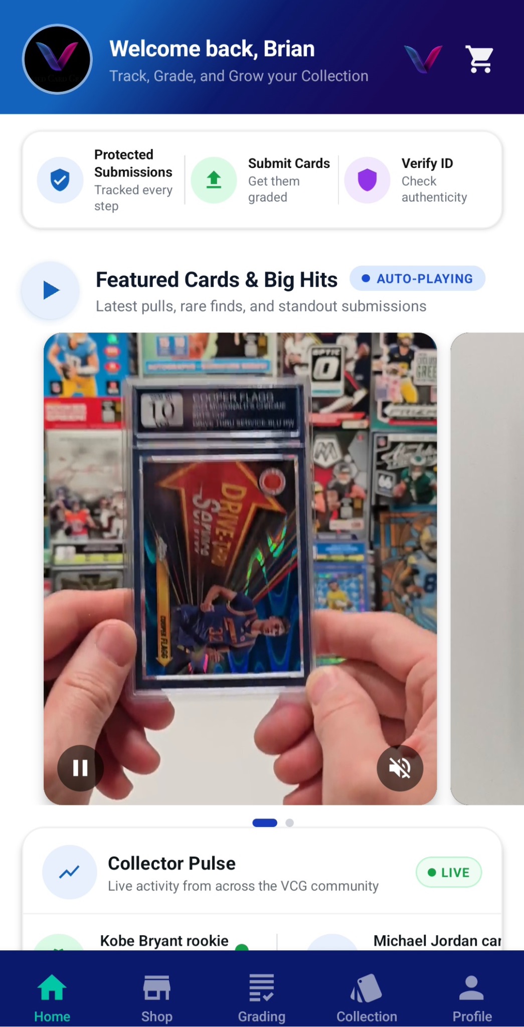 VCG app home screen