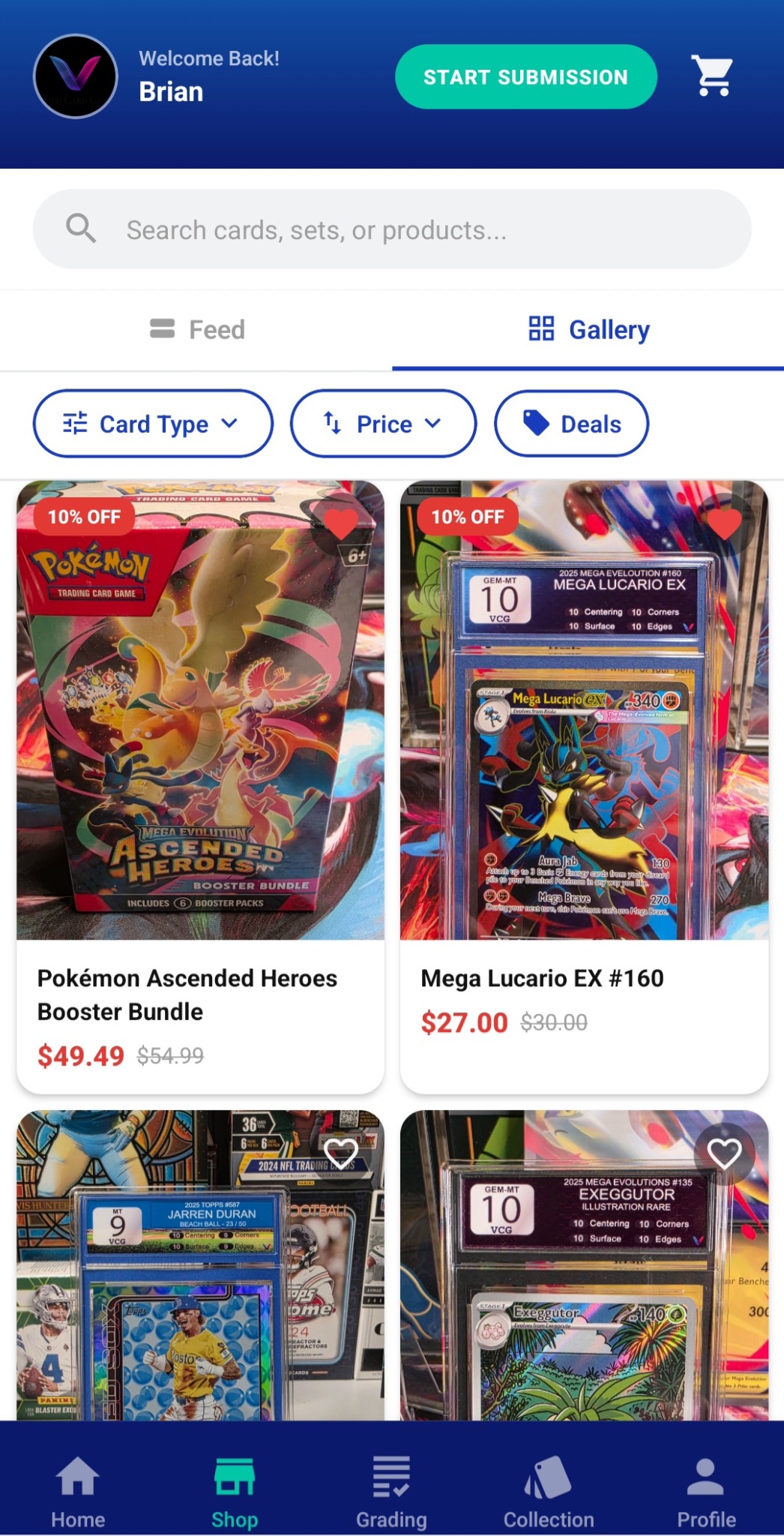 VCG app shop screen